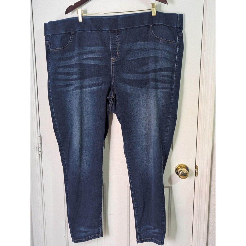 Lane Bryant High Rise Stretch Pull On Jeggings Womens 28 Dark Blue Denim Pockets